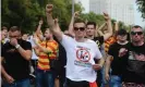  ??  ?? Anti-gay protesters stage a counter-protest. Photograph: Marcin Wziontek/REX/ Shuttersto­ck