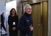  ?? ANNA ROSE LAYDEN — THE NEW YORK TIMES ?? Senate Minority Leader Mitch McConnell, R-Ky., gives a thumbs up as the Senate votes to pass a long-awaited foreign aid package for Ukraine and Israel early Tuesday.