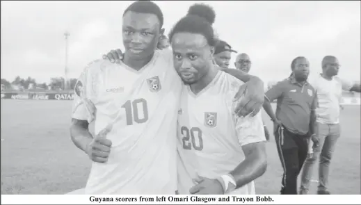  ?? ?? Guyana scorers from left Omari Glasgow and Trayon Bobb.