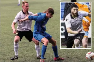  ?? FJA Photograph­y - Paul Watson/John Rooney ?? Widnes FC’s Kev Pollard (left) – in action against Irlam – was on the scoresheet against Northwich Victoria as was Chris Lomax ( inset)