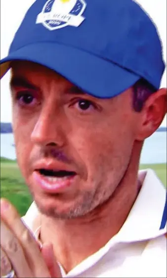  ?? ?? All too much: McIlroy is overcome during the interview after his final hole