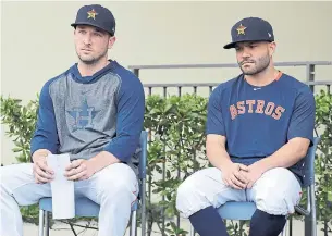  ?? JEFF ROBERSON THE ASSOCIATED PRESS ?? The lame apologies offered by Houston Astros infielders Alex Bregman, left, and Jose Altuve should make a lot of people around baseball even madder than they currently are.