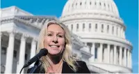  ?? SUSAN WALSH THE ASSOCIATED PRESS ?? Speaking to reporters at Capitol Hill on Friday, Rep. Marjorie Taylor Greene accused news organizati­ons of “addicting our nation to hate.”