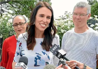  ?? PHOTO: STUFF ?? Prime Minister Jacinda Ardern, centre, answers media questions at the Labour caucus retreat at Brackenrid­ge, Martinboro­ugh, during this past Wellington anniversar­y long weekend.