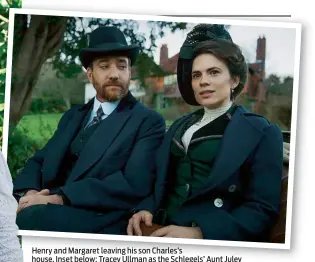  ??  ?? Henry and Margaret leaving his son Charles’s house. Inset below: Tracey Ullman as the Schlegels’ Aunt Juley