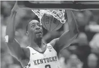  ?? JEFF ROBERSON / THE ASSOCIATED PRESS ?? Kentucky’s Bam Adebayo dunks the ball during the second half of a second-round game against Wichita State in the NCAA college tournament on Sunday.