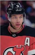  ??  ?? Left wing Taylor Hall had six goals and 25 points this season before his trade from the Devils to Coyotes.