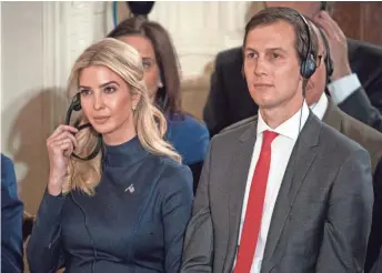  ?? ANDREW HARNIK, AP ?? Ivanka Trump and her husband, Jared Kushner, who both work at the White House, attend a news conference with President Trump and German Chancellor Angela Merkel on March 17.