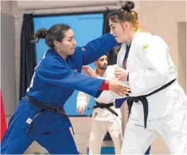  ??  ?? Nefeli Papadakis, left, works out with Natalija Stanojevic in Chicago before departing to compete in judo at the Olympics.