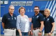  ?? SUBMITTED PHOTO - NE BERKS EMS ?? Northeaste­r Berks EMS Board of Directors, from left to right: David Anspach, Amy Evans, Douglas Demchyk, Jolene Schlegel. Missing from the picture is Stephen Demchyk.