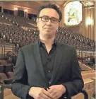  ?? SCREEN CAPTURE ?? Music director Ken-David Masur served as host of the Milwaukee Symphony’s season-opening concert. He’s seen here in the balcony of the new Allen-Bradley Hall.