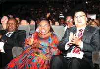  ?? — Pictures: Edward Zvemisha ?? Informatio­n, Publicity and Broadcasti­ng Services Minister Monica Mutsvangwa (centre) flanked by her husband Ambassador Christophe­r Mutsvangwa (left) and the People’s Republic of China Charge d’Affaires, Cheng Yan (right) share a lighter moment during the 2023 Zimbabwe Chinese Spring Festival Gala in Harare yesterday.