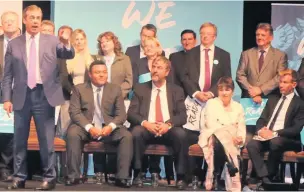  ??  ?? Brexit Party leaders at the conference, from left: Nigel Farage, Darcy Iveson-Berkeley, Henrik Overgaard-Nielsen, Claire Fox and Dr David Bull