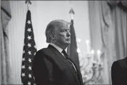  ?? JABIN BOTSFORD/WASHINGTON POST ?? President Trump listens to Italian President Sergio Mattarella in the East Room at the White House on Thursday.