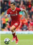  ??  ?? Liverpool’s Philippe Coutinho