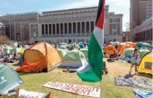  ?? ?? Resolute stance: Protest encampment­s of pro-Palestinia­n supporters on the campus of Columbia University on Friday.