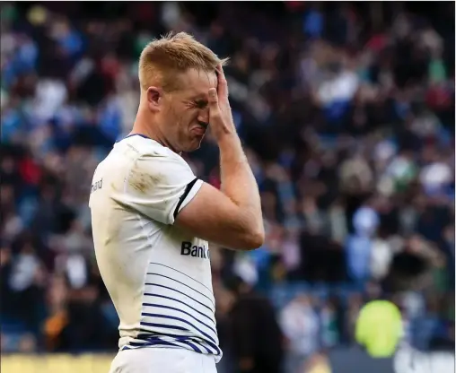  ?? Photo by Stephen McCarthy/Sportsfile ?? Luke Fitzgerald of Leinster following his side’s defeat after the Guinness PRO12 Final match between Leinster and Connacht at BT Murrayfiel­d Stadium in Edinburgh, Scotland.’It must have felt like the rug was pulled from under him’ on hearing his career...