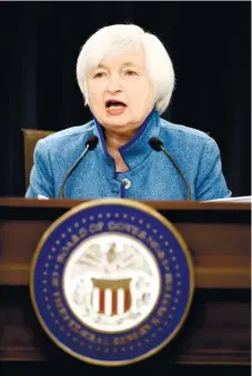  ?? (AP FOTO) ?? BETTER ECONOMY. Federal Reserve Board Chair Janet Yellen speaks during a news conference about the Federal Reserve’s monetary policy, Wednesday. The Federal Reserve is raising a key interest rate for the first time in a year, reflecting a resilient US...