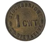  ??  ?? Stocksbrid­ge Co-Operative 1 Cwt. Most likely a coal token