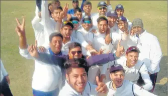  ?? UPCA ?? Uttar Pradesh team members pose for a selfie after winning their semi-final match against hosts Rajasthan in Jaipur on Wednesday.