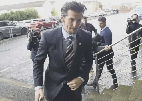  ??  ?? 0 Suspended Rangers midfielder Joey Barton arrives at Ibrox yesterday for further talks on his future at the club.