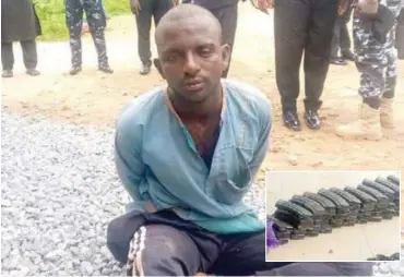  ??  ?? The suspect arrested with 54 AK47 magazines in Nasarawa yesterday, inset: Recovered magazines