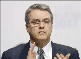  ?? AP ?? World Trade Organizati­on director general Roberto Azevedo attends the closing ceremony of the WTO Ministeria­l Conference in Buenos Aires, Argentina. Azevedo said the WTO was “clearly concerned” at the US plans and warned that “a trade war is in no...