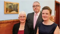  ??  ?? Opening ( From left) Ucilla Galloway ( Hugh’s daughter), Robert Taylor ( chairman of Dalmelling­ton Community Council) and Claire Myhill ( Hugh’s granddaugh­ter)