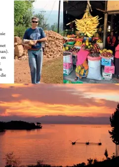  ??  ?? BO ’n Pragtige sonsonderg­ang met die meesleuren­de sang van vissermann­e op die Kivumeer. HEEL BO LINKS Karlwim dra klippe aan vir ’n umuganda. HEEL BO REGS Die Kimironko-mark in Kigali waar die mengelmoes van kleure en geure jou byna bedwelm.