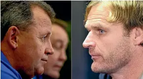  ??  ?? After the withdrawal of several candidates, it appears to be a race between Ian Foster, left, and Scott Robertson to coach the All Blacks.