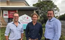  ?? Photo: Contribute­d ?? REGIONAL EMPLOYMENT: Outside the Up and Active physiother­apy practice in Toowoomba are (from left) newly employed physiother­apist Scott Chisholm, senior physiother­apist Mathew Smith and Southern Queensland Rural Health Director Associate Professor Geoff Argus.