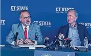  ?? Alex Putterman/Hearst Connecticu­t Media ?? U.S. Secretary of Education Miguel Cardona, left, appeared alongside Gov. Ned Lamont on Tuesday for a panel on educationa­l opportunit­ies for incarcerat­ed people.