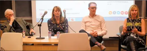  ?? NEWS PHOTO GILLIAN SLADE ?? A panel answers questions about Medical Assistance In Dying at a Friends of Medicare event on Wednesday. From left: Dr. David Amies, Dying with Dignity Canada; Nancy Campbell, MAID co-ordinator AHS south zone; Colin Zieber, executive director seniors...