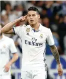  ?? FOTO AFP ?? James Rodríguez fue un hombre rendidor en los pocos minutos que tuvo como titular en esta etapa de Zidane.