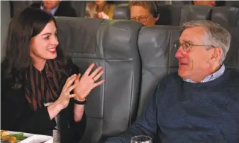  ?? Warner Bros. Pictures ?? Anne Hathaway stars as a young entreprene­ur, and Robert De Niro plays a 70-year-old who goes to work for her, in a comedy that is predictabl­e but nonetheles­s manages to please.