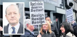  ??  ?? ●●MP Simon Danczuk (inset) faced protests outside his office when he was first suspended from the Labour party