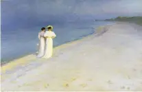  ??  ?? IL DIPINTO CHE EMOZIONA Archer è affascinat­o da Sera d’estate sulla spiaggia di Souther di Marie Krøyer.