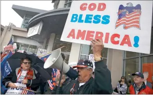  ?? AFP ?? Supporters of President Trump hold signs during a rally in favour of the ‘America First’ agenda in Brea, California. —