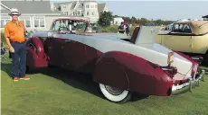  ??  ?? Restorer Richard Grenon shows off a custom 1937 Cadillac boat-tail roadster built originally for country singer and Hollywood actor Tex Ritter.