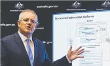  ??  ?? Prime Minister Scott Morrison speaks to the media during a press conference at Parliament House. Picture: AAP IMAGE