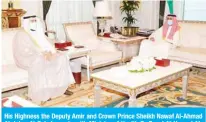  ??  ?? His Highness the Deputy Amir and Crown Prince Sheikh Nawaf Al-Ahmad Al-Jaber Al-Sabah meets with Minister of Health Dr Basel Al-Hmoud AlSabah.