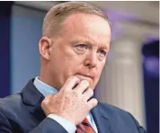  ?? AP ?? White House press secretary Sean Spicer pauses while talking to the media during the daily press briefing at the White House in Washington, Tuesday.