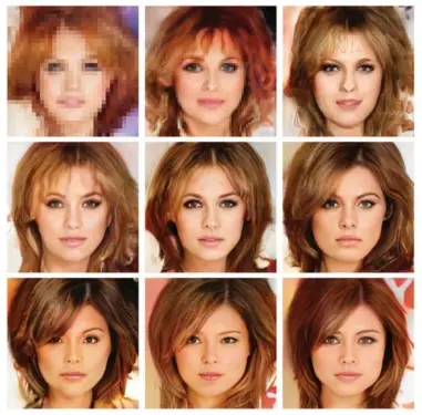  ?? NVIDIA VIA THE NEW YORK TIMES ?? This photo shows some of the millions of images in a set developed over 18 days by Nvidia technology. The software analyzes real celebrity photos, recognizes patterns and creates different, but often convincing, images.