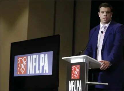  ?? CHRIS CARLSON - THE ASSOCIATED PRESS ?? In a Thursday, Jan. 30, 2020 file photo, Eric Winston, president of the NFL Players Associatio­n, speaks at the annual state of the NFLPA press conference, in Miami Beach, Fla.