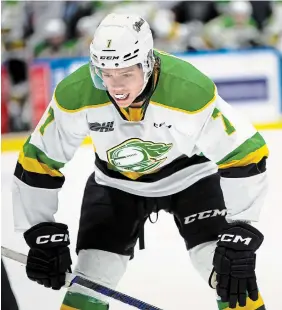  ?? NATALIE SHAVER OHL IMAGES ?? London Knights forward Easton Cowan finished the year on a 36-game point-scoring streak.