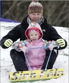  ??  ?? Deputy John Brady and his daughter Croía find an alternativ­e use for one of his election posters at Bray Head.