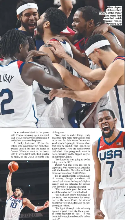  ?? Picture: AFP ?? USA's players celebrate their victory at the end of the men's final basketball match against France.