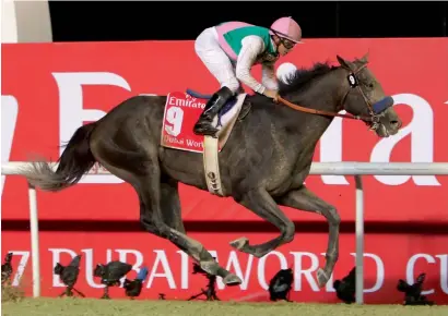  ?? KT file ?? Arrogate ridden by Mike Smith on way to winning the Dubai World Cup 2017 at Meydan Racecourse. —