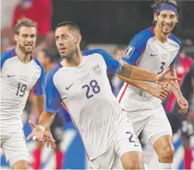  ?? | AP ?? Clint Dempsey ( 28) matched Landon Donovan’s American record with his 57th internatio­nal goal Saturday in the United States’ 2- 0 victory against Costa Rica.