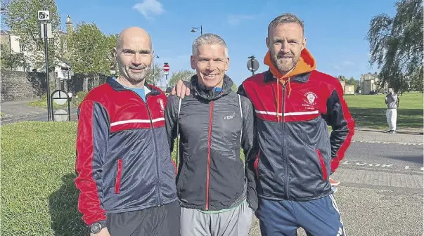  ?? ?? Mark Pigford, Jamie Westwood and Gavin Foster represente­d Stainland Lions at the London Marathon